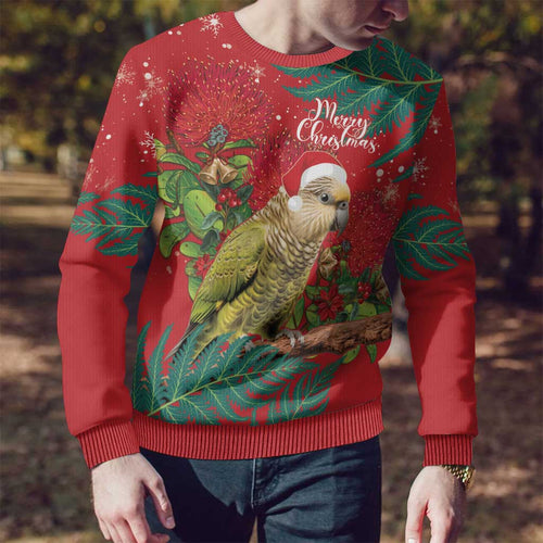 Personalised New Zealand Kakapo Christmas Ugly Christmas Sweater Meri Kirihimete Silver Fern Mix Pohutukawa
