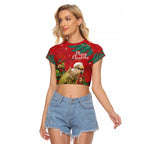 Personalised New Zealand Kakapo Christmas Raglan Cropped T Shirt Meri Kirihimete Silver Fern Mix Pohutukawa