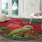 Personalised New Zealand Kakapo Christmas Round Carpet Meri Kirihimete Silver Fern Mix Pohutukawa