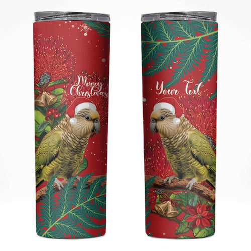 Personalised New Zealand Kakapo Christmas Skinny Tumbler Meri Kirihimete Silver Fern Mix Pohutukawa