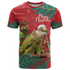 Personalised New Zealand Kakapo Christmas T Shirt Meri Kirihimete Silver Fern Mix Pohutukawa