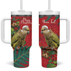 Personalised New Zealand Kakapo Christmas Tumbler With Handle Meri Kirihimete Silver Fern Mix Pohutukawa