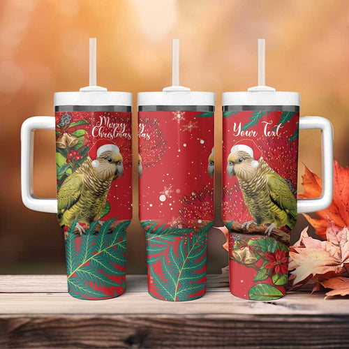 Personalised New Zealand Kakapo Christmas Tumbler With Handle Meri Kirihimete Silver Fern Mix Pohutukawa