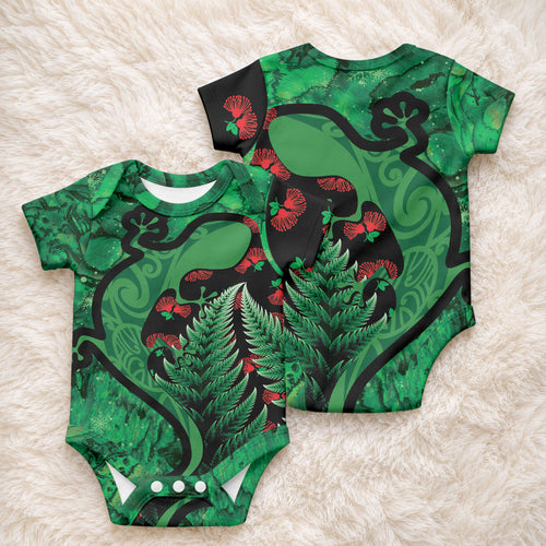New Zealand Gecko Christmas Baby Onesie Meri Kirihimete Paua Shell Mix Pohutukawa