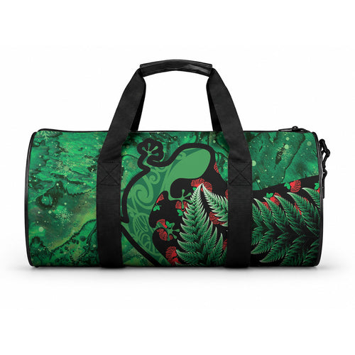 New Zealand Gecko Christmas Duffle Bag Meri Kirihimete Paua Shell Mix Pohutukawa