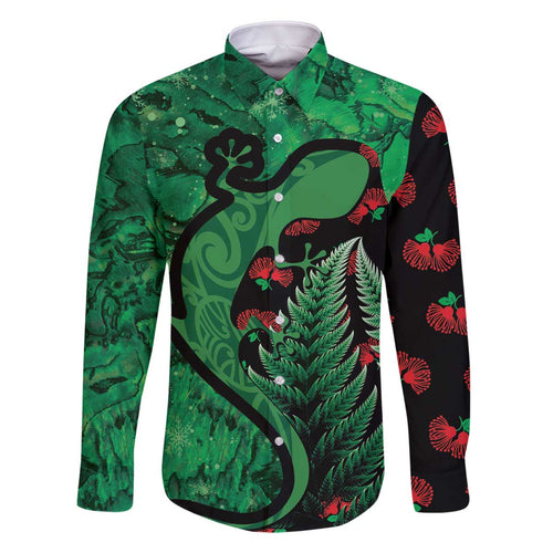 New Zealand Gecko Christmas Family Matching Off Shoulder Short Dress and Hawaiian Shirt Meri Kirihimete Paua Shell Mix Pohutukawa