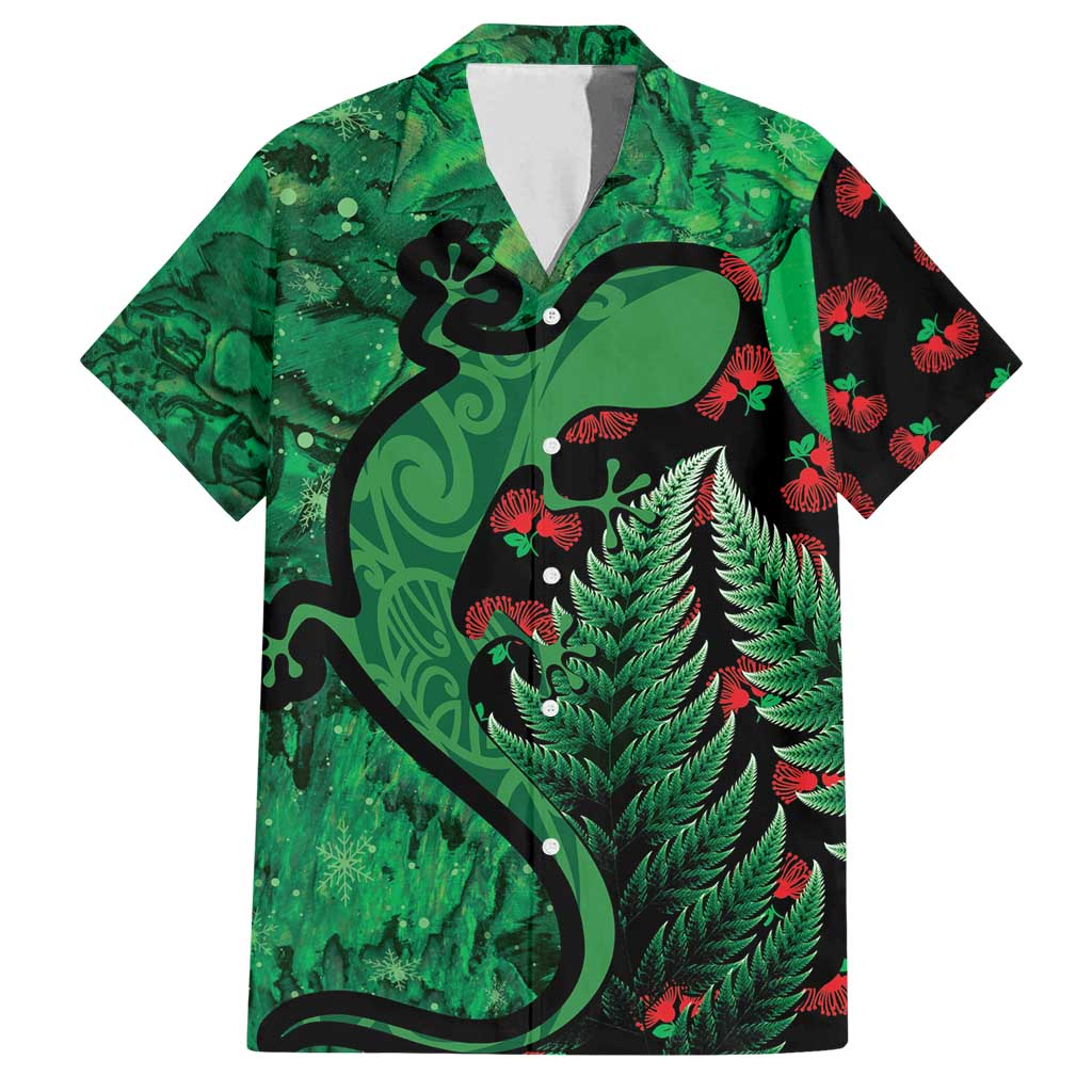 New Zealand Gecko Christmas Family Matching Summer Maxi Dress and Hawaiian Shirt Meri Kirihimete Paua Shell Mix Pohutukawa