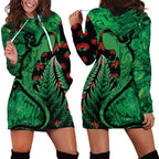 New Zealand Gecko Christmas Hoodie Dress Meri Kirihimete Paua Shell Mix Pohutukawa