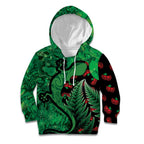 New Zealand Gecko Christmas Kid Hoodie Meri Kirihimete Paua Shell Mix Pohutukawa
