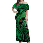 New Zealand Gecko Christmas Off Shoulder Maxi Dress Meri Kirihimete Paua Shell Mix Pohutukawa