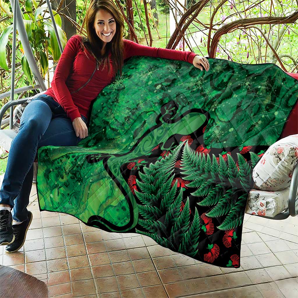 New Zealand Gecko Christmas Quilt Meri Kirihimete Paua Shell Mix Pohutukawa