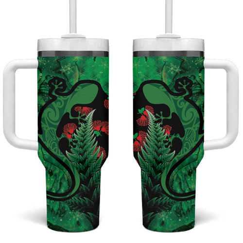 New Zealand Gecko Christmas Tumbler With Handle Meri Kirihimete Paua Shell Mix Pohutukawa