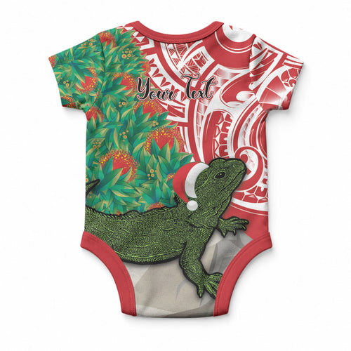 Personalised New Zealand Tuatara Christmas Baby Onesie Meri Kirihimete Aotearoa Maori Mix Pohutukawa