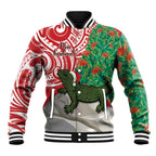 Personalised New Zealand Tuatara Christmas Baseball Jacket Meri Kirihimete Aotearoa Maori Mix Pohutukawa