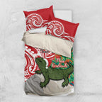Personalised New Zealand Tuatara Christmas Bedding Set Meri Kirihimete Aotearoa Maori Mix Pohutukawa
