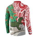 Personalised New Zealand Tuatara Christmas Button Sweatshirt Meri Kirihimete Aotearoa Maori Mix Pohutukawa