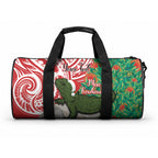 Personalised New Zealand Tuatara Christmas Duffle Bag Meri Kirihimete Aotearoa Maori Mix Pohutukawa