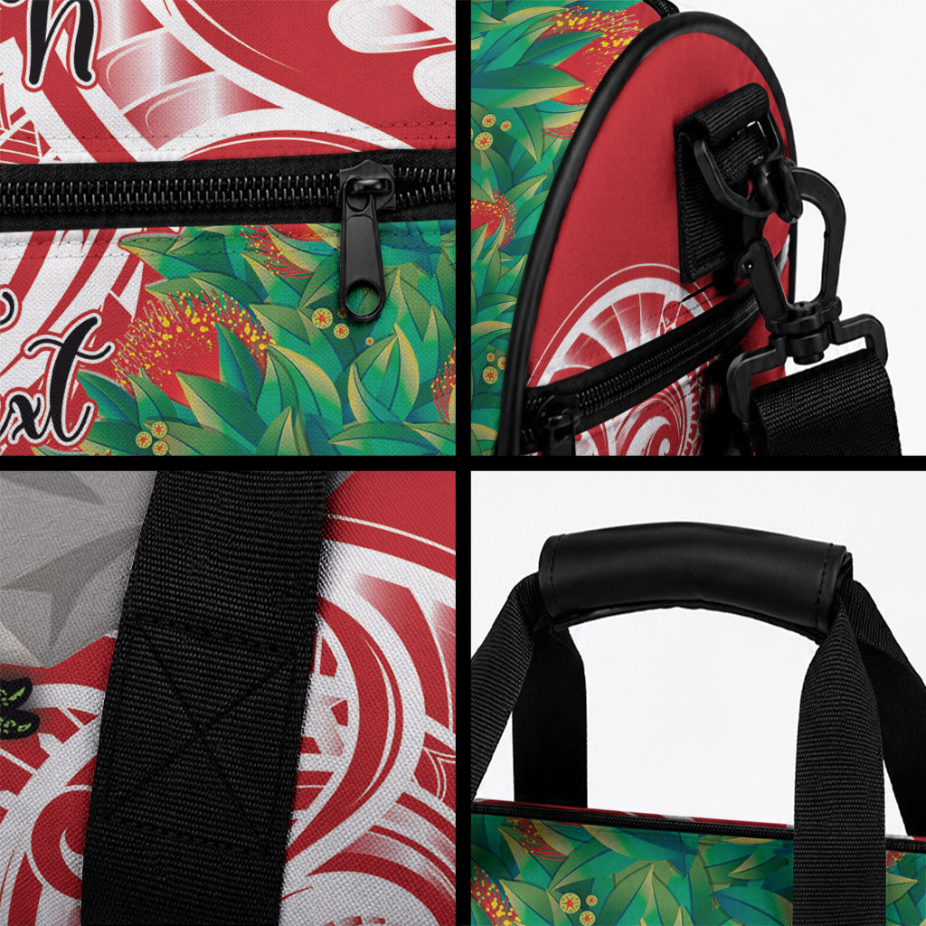 Personalised New Zealand Tuatara Christmas Duffle Bag Meri Kirihimete Aotearoa Maori Mix Pohutukawa