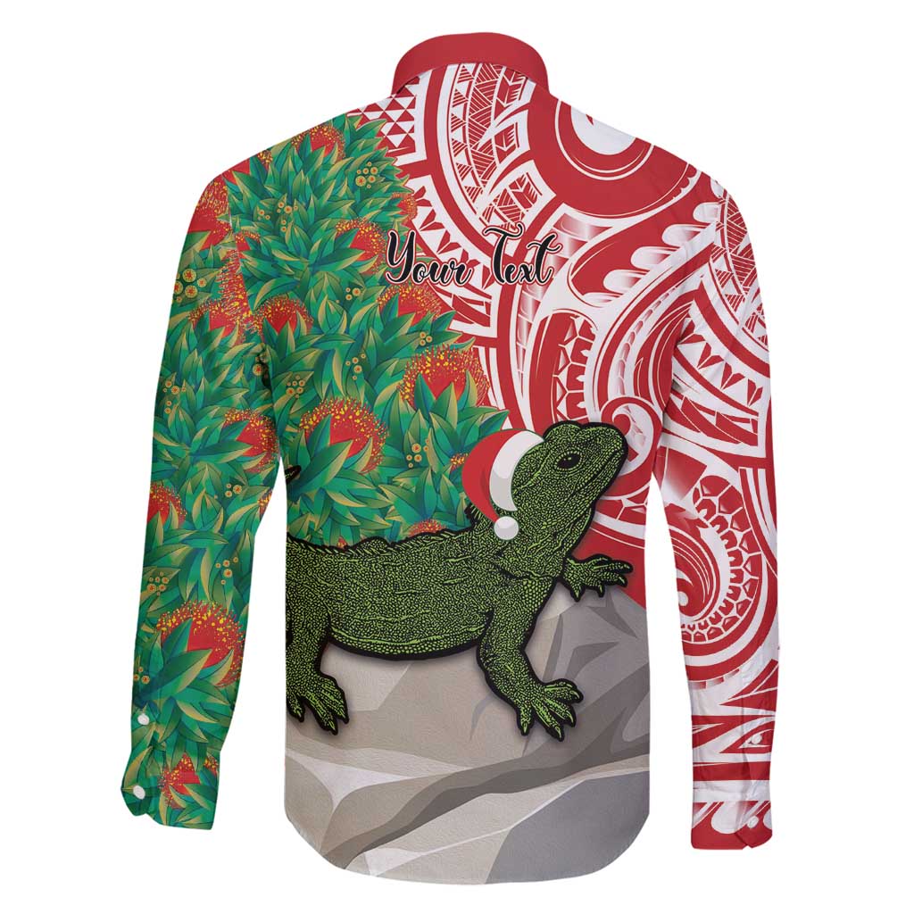Personalised New Zealand Tuatara Christmas Family Matching Long Sleeve Bodycon Dress and Hawaiian Shirt Meri Kirihimete Aotearoa Maori Mix Pohutukawa