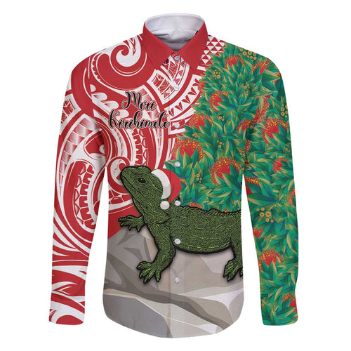 Personalised New Zealand Tuatara Christmas Family Matching Off Shoulder Short Dress and Hawaiian Shirt Meri Kirihimete Aotearoa Maori Mix Pohutukawa