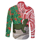 Personalised New Zealand Tuatara Christmas Family Matching Off Shoulder Short Dress and Hawaiian Shirt Meri Kirihimete Aotearoa Maori Mix Pohutukawa