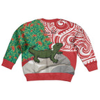 Personalised New Zealand Tuatara Christmas Kid Ugly Christmas Sweater Meri Kirihimete Aotearoa Maori Mix Pohutukawa