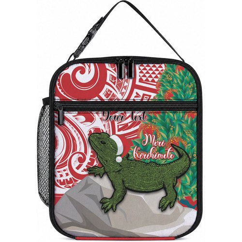 Personalised New Zealand Tuatara Christmas Lunch Bag Meri Kirihimete Aotearoa Maori Mix Pohutukawa