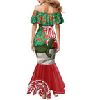 Personalised New Zealand Tuatara Christmas Mermaid Dress Meri Kirihimete Aotearoa Maori Mix Pohutukawa