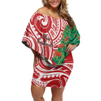 Personalised New Zealand Tuatara Christmas Off Shoulder Short Dress Meri Kirihimete Aotearoa Maori Mix Pohutukawa