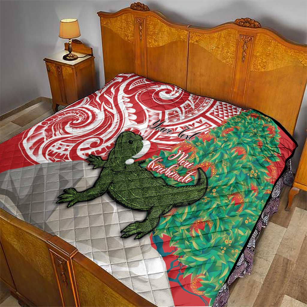 Personalised New Zealand Tuatara Christmas Quilt Meri Kirihimete Aotearoa Maori Mix Pohutukawa