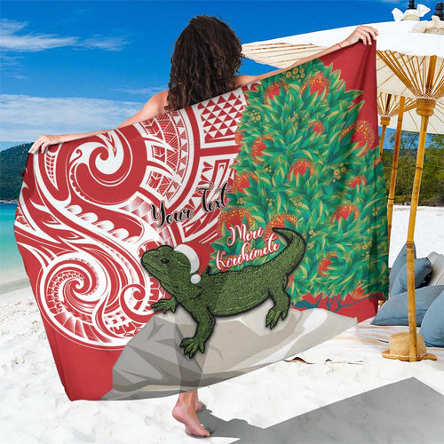 Personalised New Zealand Tuatara Christmas Sarong Meri Kirihimete Aotearoa Maori Mix Pohutukawa