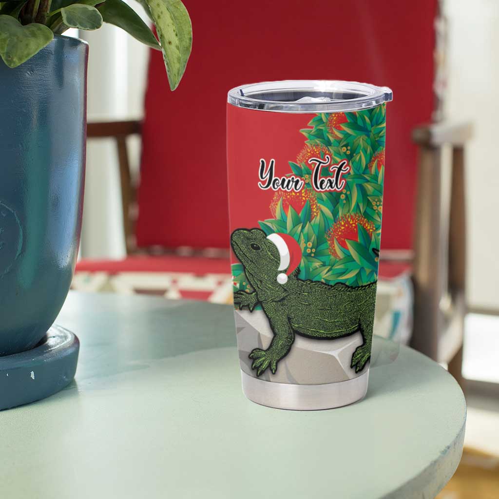 Personalised New Zealand Tuatara Christmas Tumbler Cup Meri Kirihimete Aotearoa Maori Mix Pohutukawa