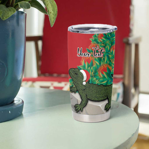 Personalised New Zealand Tuatara Christmas Tumbler Cup Meri Kirihimete Aotearoa Maori Mix Pohutukawa
