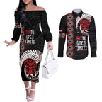Aotearoa Toitu Te Tiriti Couples Matching Off The Shoulder Long Sleeve Dress and Long Sleeve Button Shirt Honour The Treaty Maori Haka