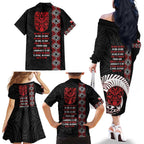Aotearoa Toitu Te Tiriti Family Matching Off The Shoulder Long Sleeve Dress and Hawaiian Shirt Honour The Treaty Maori Haka