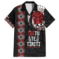 Aotearoa Toitu Te Tiriti Family Matching Off Shoulder Short Dress and Hawaiian Shirt Honour The Treaty Maori Haka