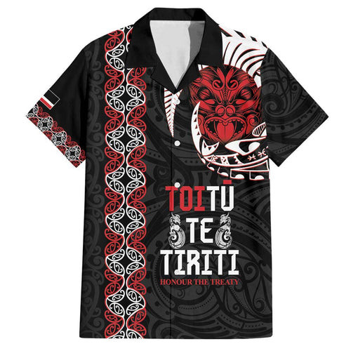 Aotearoa Toitu Te Tiriti Family Matching Off Shoulder Short Dress and Hawaiian Shirt Honour The Treaty Maori Haka