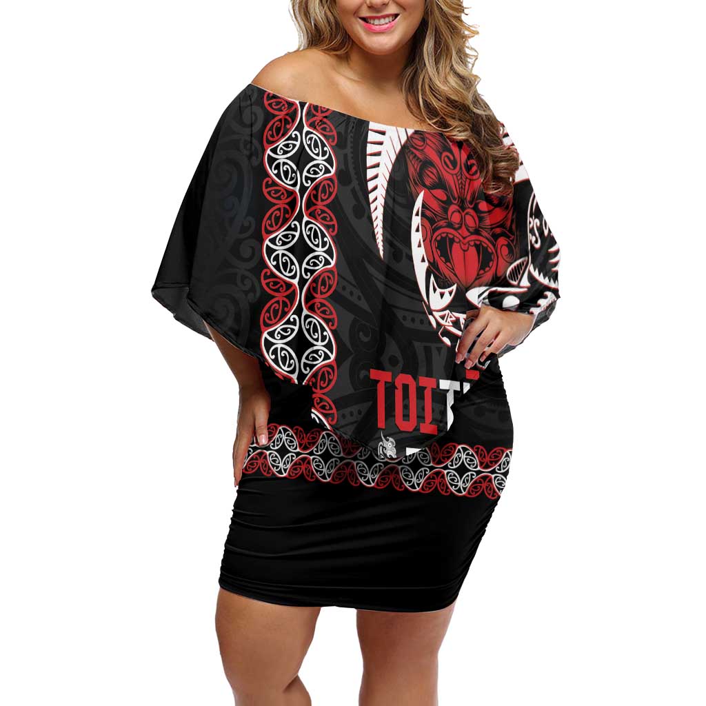 Aotearoa Toitu Te Tiriti Family Matching Off Shoulder Short Dress and Hawaiian Shirt Honour The Treaty Maori Haka