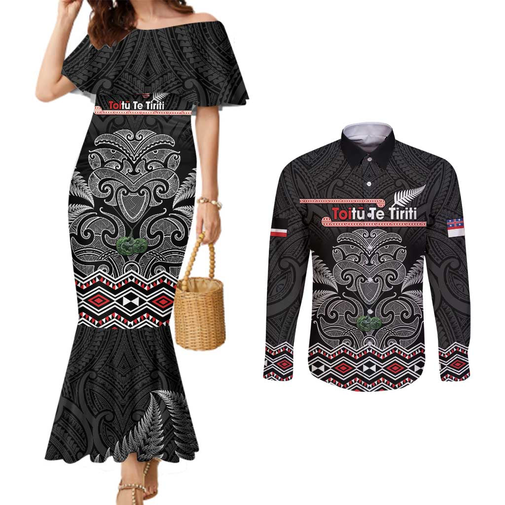 Aotearoa Toitu Te Tiriti Couples Matching Mermaid Dress and Long Sleeve Button Shirt Stand Together! Stand Stronger! - NZ Tiki
