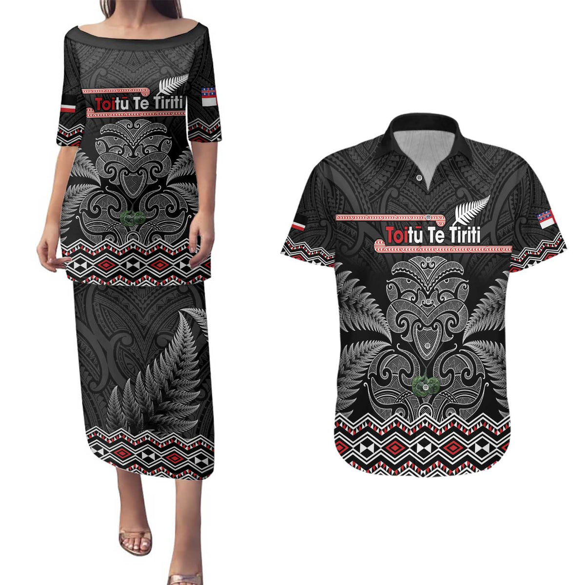 Aotearoa Toitu Te Tiriti Couples Matching Puletasi and Hawaiian Shirt Stand Together! Stand Stronger! - NZ Tiki