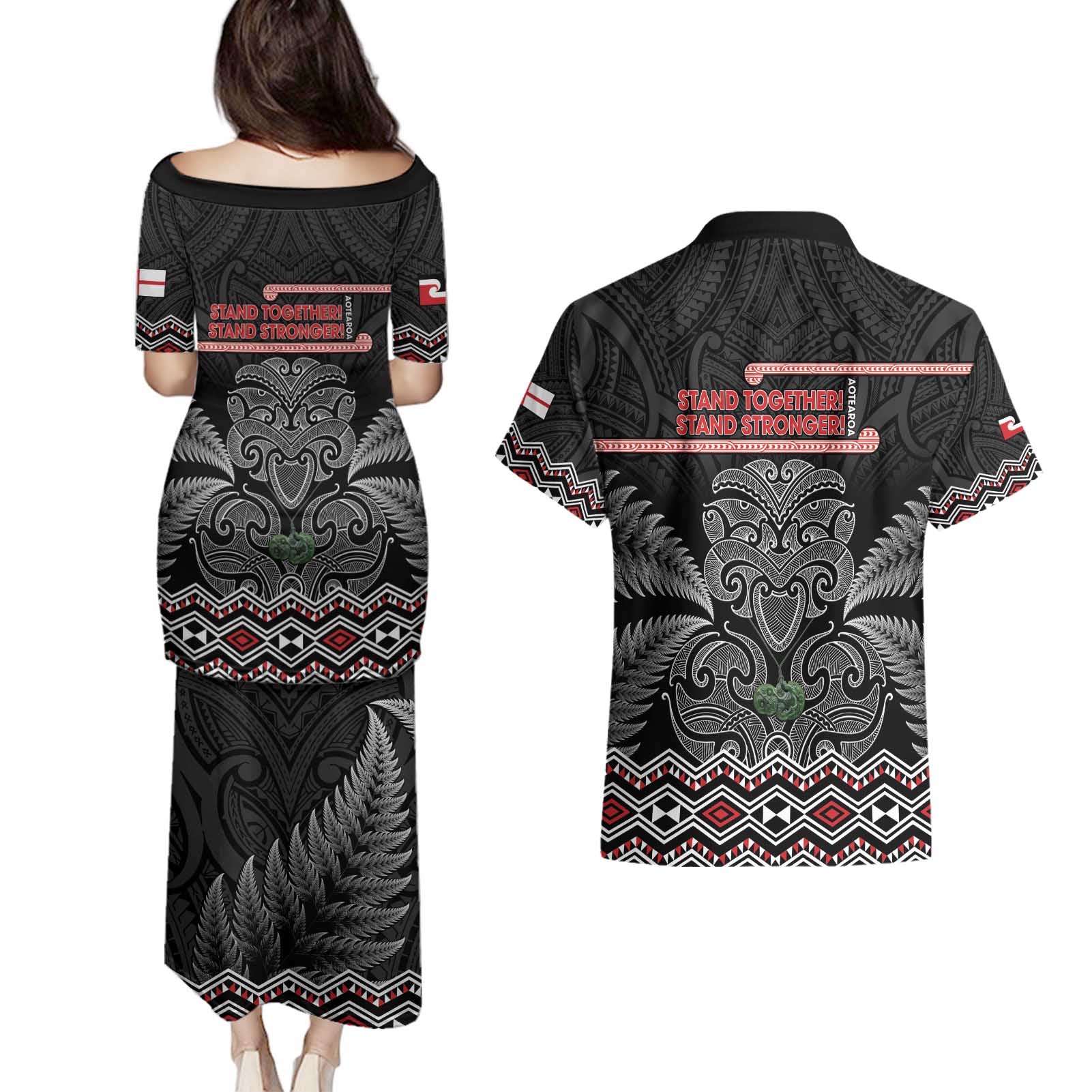 Aotearoa Toitu Te Tiriti Couples Matching Puletasi and Hawaiian Shirt Stand Together! Stand Stronger! - NZ Tiki