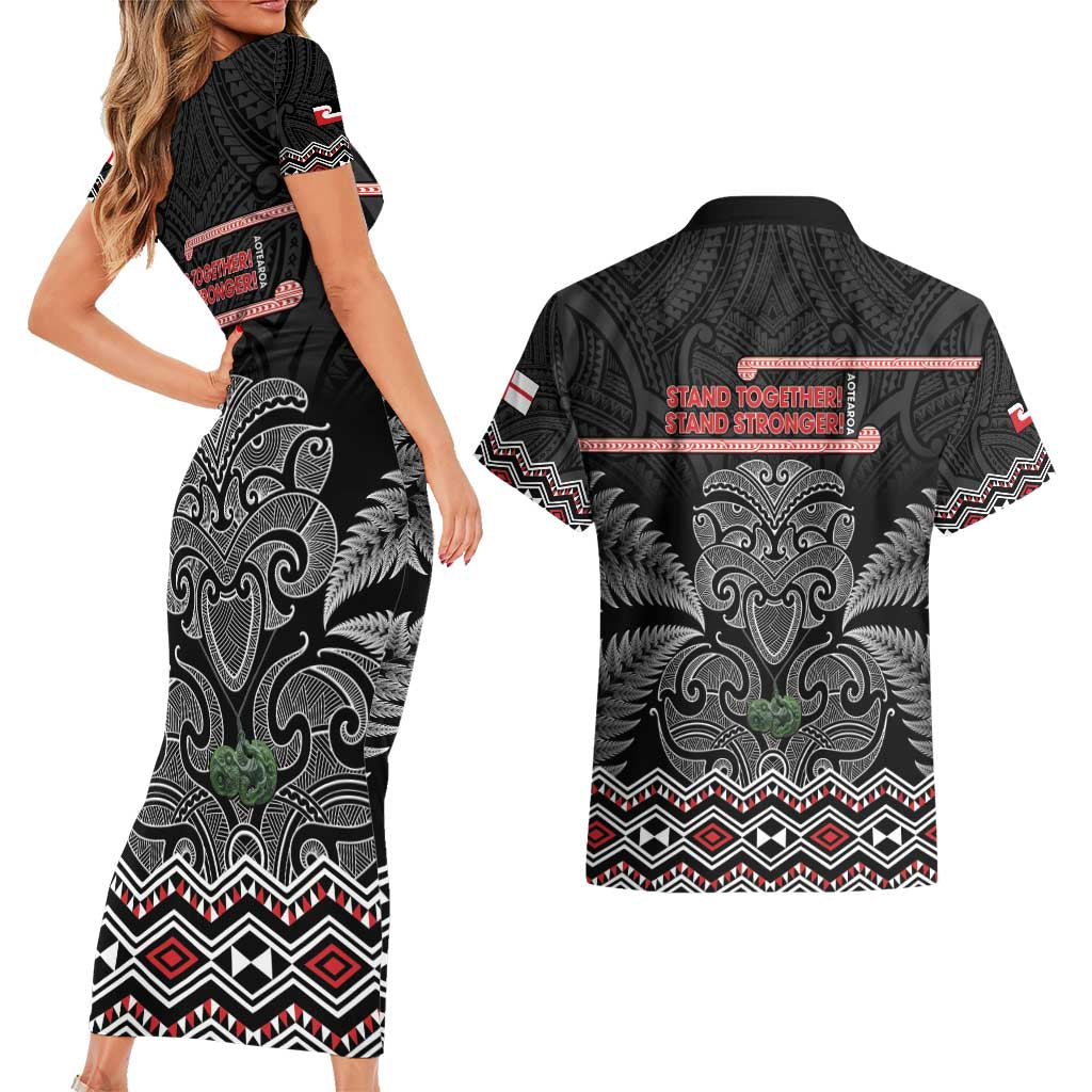 Aotearoa Toitu Te Tiriti Couples Matching Short Sleeve Bodycon Dress and Hawaiian Shirt Stand Together! Stand Stronger! - NZ Tiki