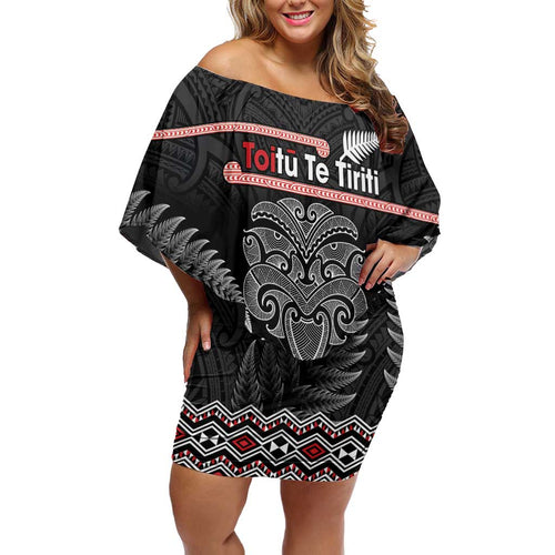 Aotearoa Toitu Te Tiriti Family Matching Off Shoulder Short Dress and Hawaiian Shirt Stand Together! Stand Stronger! - NZ Tiki