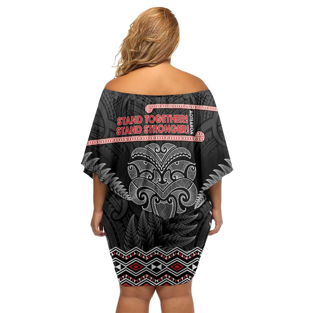 Aotearoa Toitu Te Tiriti Family Matching Off Shoulder Short Dress and Hawaiian Shirt Stand Together! Stand Stronger! - NZ Tiki