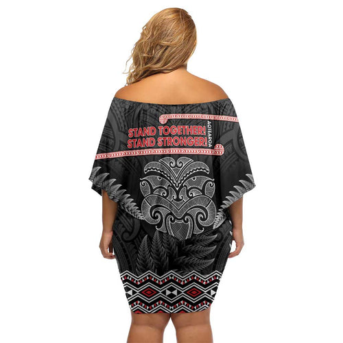 Aotearoa Toitu Te Tiriti Family Matching Off Shoulder Short Dress and Hawaiian Shirt Stand Together! Stand Stronger! - NZ Tiki