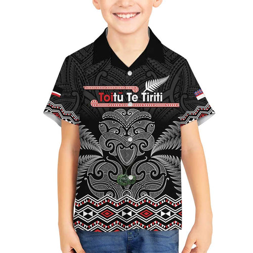 Aotearoa Toitu Te Tiriti Family Matching Off Shoulder Short Dress and Hawaiian Shirt Stand Together! Stand Stronger! - NZ Tiki