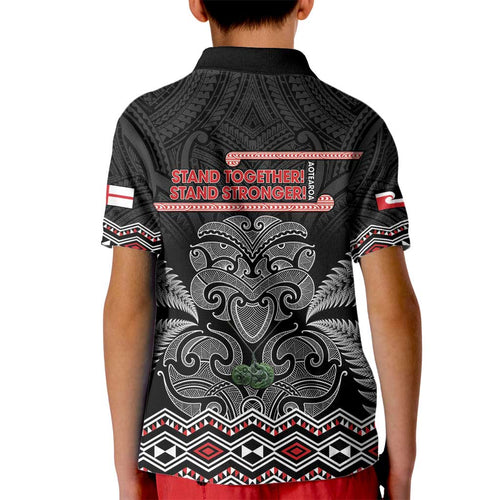 Aotearoa Toitu Te Tiriti Kid Polo Shirt Stand Together! Stand Stronger! - NZ Tiki