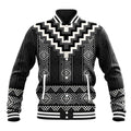Black Taniko Aotearoa Baseball Jacket Niho Taniwha Mix Poutama LT14