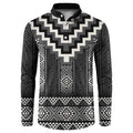 Black Taniko Aotearoa Button Sweatshirt Niho Taniwha Mix Poutama LT14