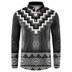 Black Taniko Aotearoa Button Sweatshirt Niho Taniwha Mix Poutama LT14